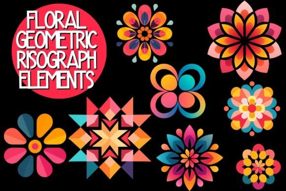 Download Retro Risograph Flower Elements - Flower elements Collection