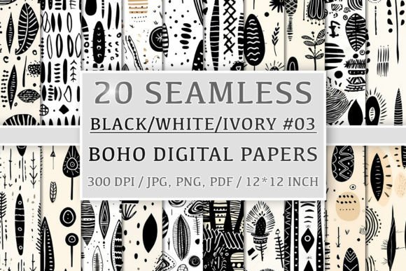 Download 20 Seamless Black White Ivory Boho Set 3 - Black white ivory boho Collection