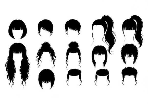 Download Black Silhouettes of Various Hairstyles - Black silhouettes Collection