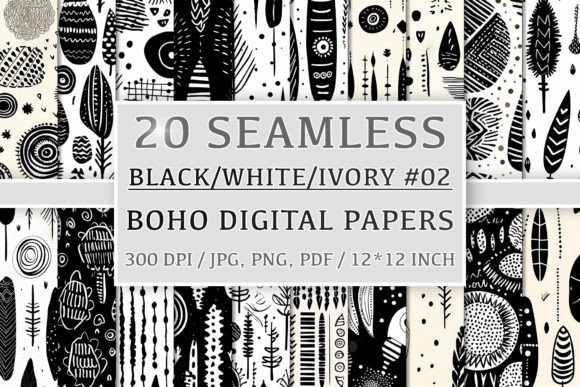 Download 20 Seamless Black White Ivory Boho Set 2 - Black white ivory boho Collection