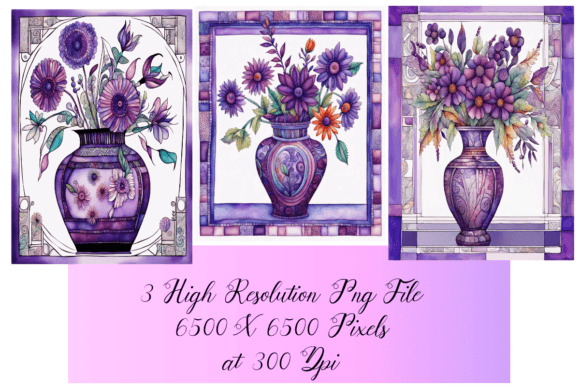 Download Purple Flower Prints Set of 3 - Purple Collection